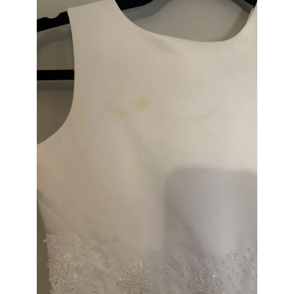 NWT Us Angels Girls White Sleeveless Beaded Cummerbund Dress Size 8 $160 [jb]